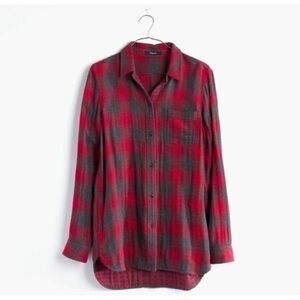 Madewell Classic Ex-Boyfriend Shirt Plaid Flannel Red & Gray Size XS
